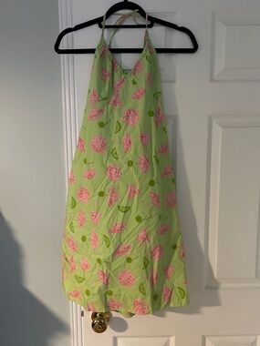 Vintage Lilly Pulitzer Green Halter Dress with Pink Umbrella Print